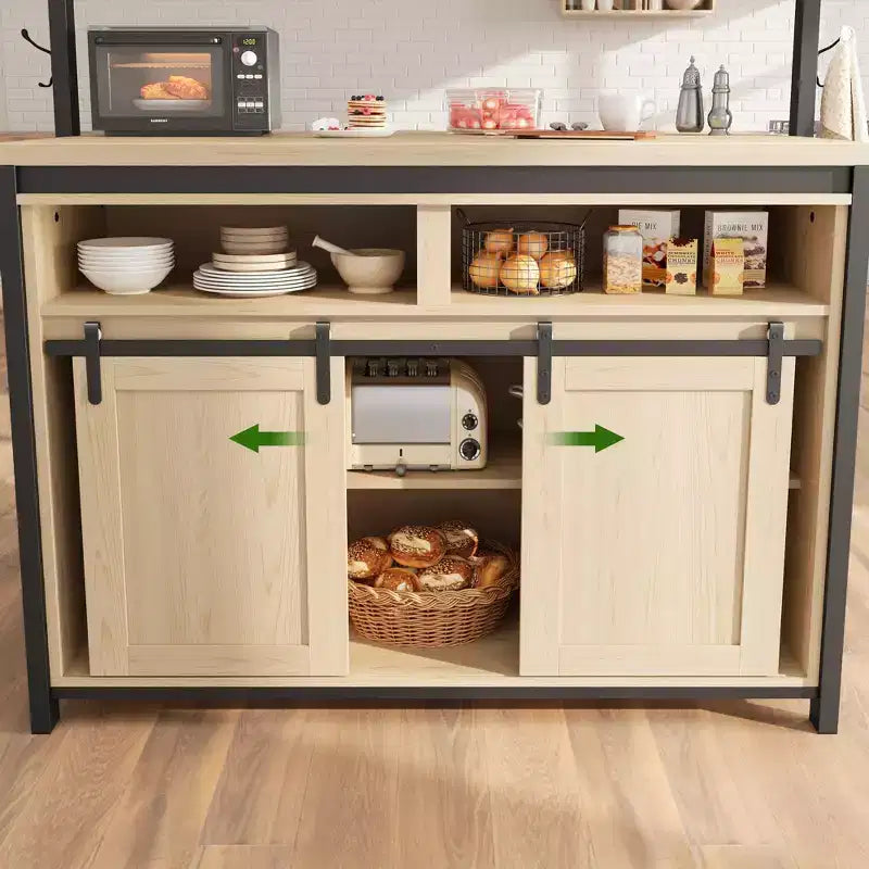 Isola da cucina in rovere naturale con ante scorrevoli a fienile, 1 persona