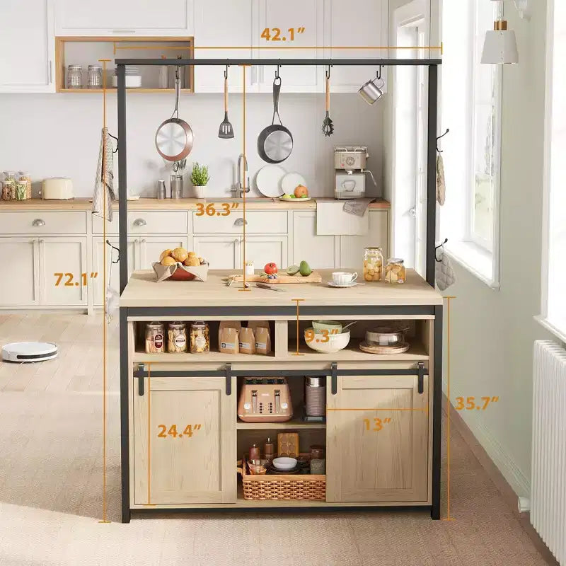 Isola da cucina in rovere naturale con ante scorrevoli a fienile, 1 persona