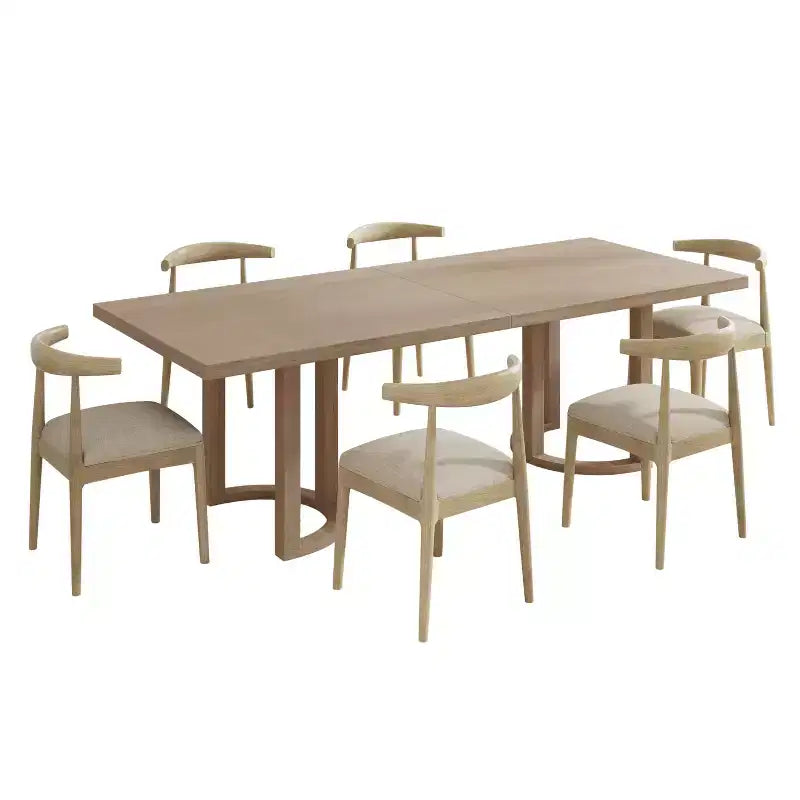 Frassino Naturale / Moderno di Metà Secolo / 6 Posti — Set da Pranzo di 7 Pezzi con Sedie Imbottite
