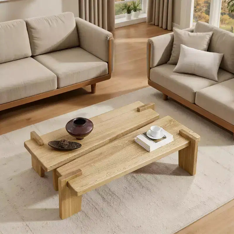 Tavolino componibile in legno massello di frassino Nero / Naturale / Teak, 2 pezzi combinabili