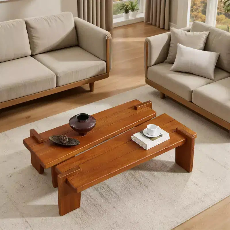 Tavolino componibile in legno massello di frassino Nero / Naturale / Teak, 2 pezzi combinabili