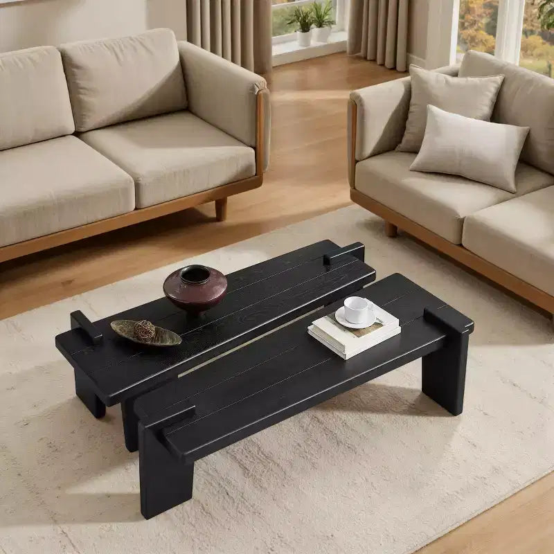 Tavolino componibile in legno massello di frassino Nero / Naturale / Teak, 2 pezzi combinabili