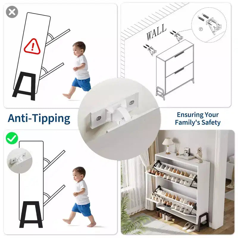 Scarpiera con anta a ribalta Rovere / Bianco / Vintage – Autoportante, adatta a famiglie
