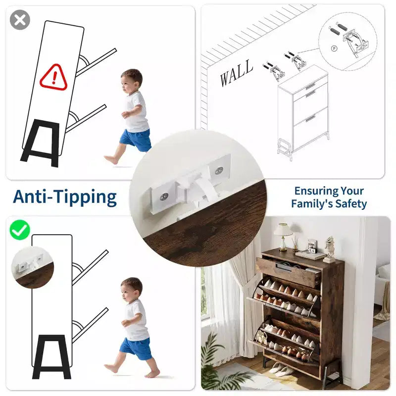 Scarpiera con anta a ribalta Rovere / Bianco / Vintage – Autoportante, adatta a famiglie