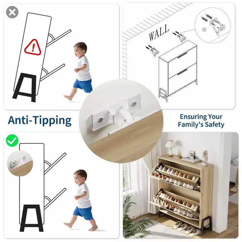 Scarpiera con anta a ribalta Rovere / Bianco / Vintage – Autoportante, adatta a famiglie