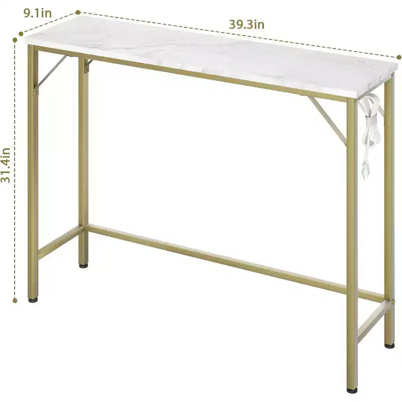 Consolle Nera/Oro con Stazione di Ricarica, 100 cm
