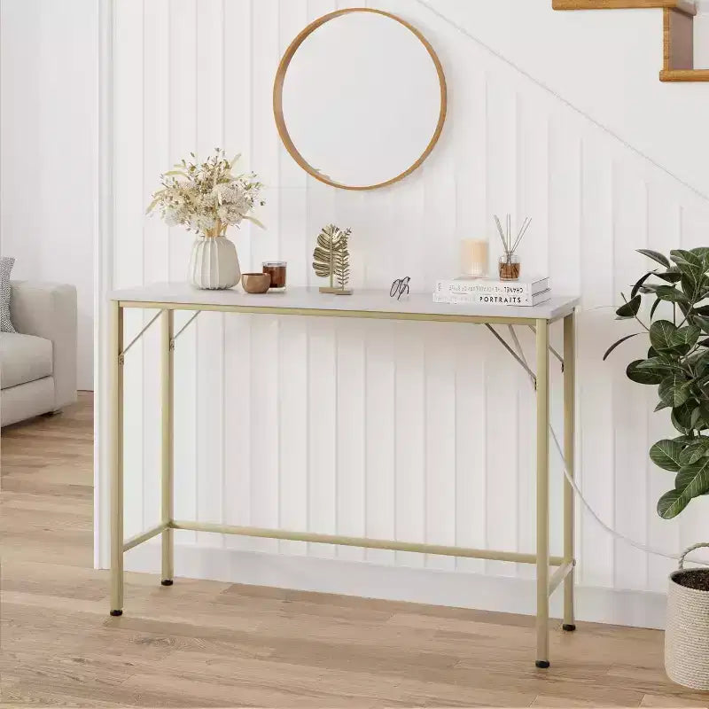 Consolle Nera/Oro con Stazione di Ricarica, 100 cm
