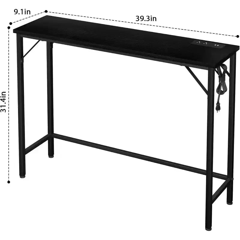 Consolle Nera/Oro con Stazione di Ricarica, 100 cm