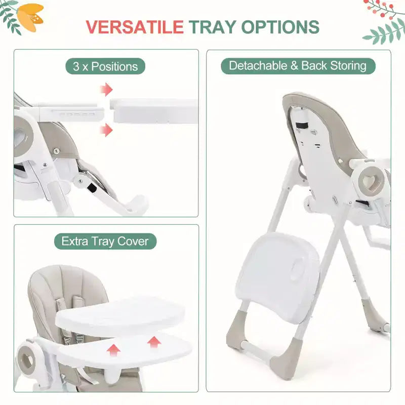 Seggiolone Pappa Pieghevole – Champagne / Verde / Grigio, Seduta 1 Posto