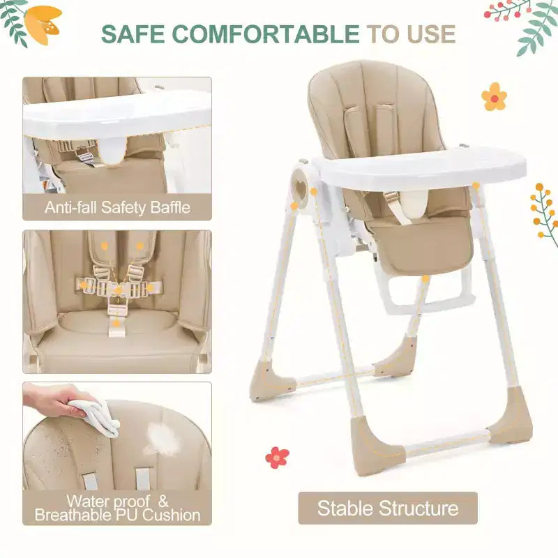 Seggiolone Pappa Pieghevole – Champagne / Verde / Grigio, Seduta 1 Posto