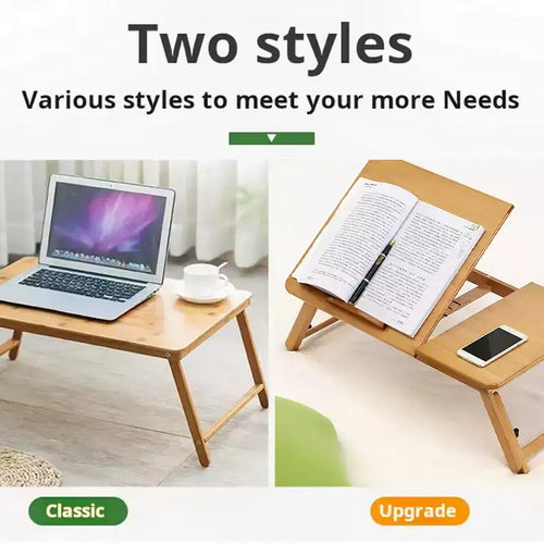 Scrivania portatile in bambù beige, pieghevole e regolabile, per 1 persona