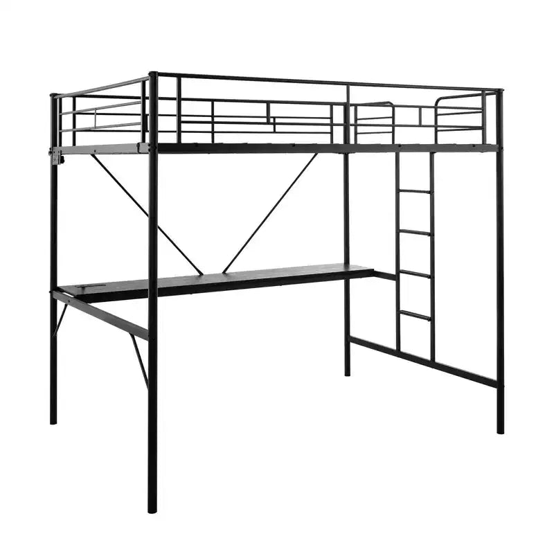 Letto a soppalco in metallo nero con scrivania e luci LED, per 1 persona, singolo/una piazza e mezza