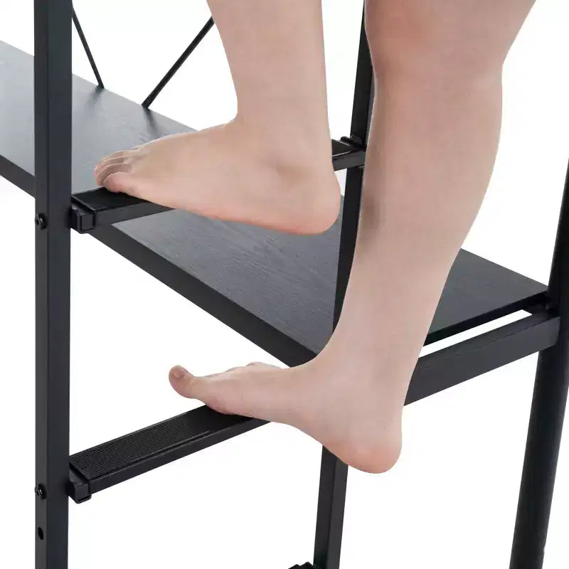 Letto a soppalco in metallo nero con scrivania e luci LED, per 1 persona, singolo/una piazza e mezza