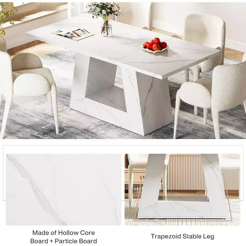 Tavolo da pranzo rettangolare con base a piedistallo, nero/marrone/bianco, 4 posti a sedere