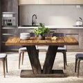 Okak Farmhouse Large Rectangular Dining Table with Sturdy Pedestal Base,Minimalist Kitchen Dinner Table for Dining Room,Breakfast Nook