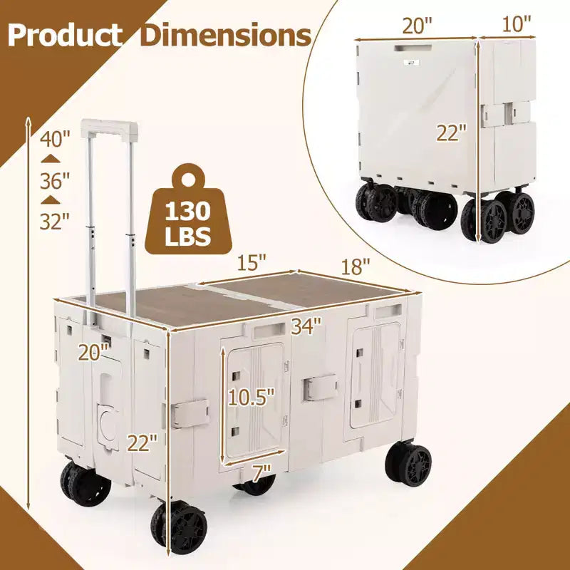 Carrello Utilità Pieghevole con 2 Ripiani Portaoggetti, 5 Ruote, Nero/Rosa/Bianco