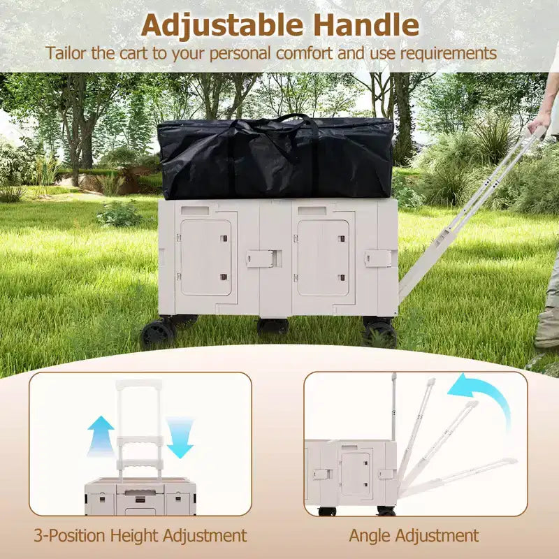 Carrello Utilità Pieghevole con 2 Ripiani Portaoggetti, 5 Ruote, Nero/Rosa/Bianco