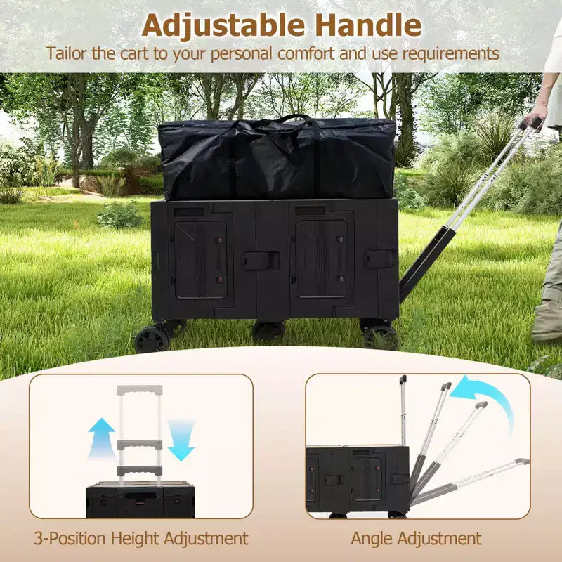 Carrello Utilità Pieghevole con 2 Ripiani Portaoggetti, 5 Ruote, Nero/Rosa/Bianco