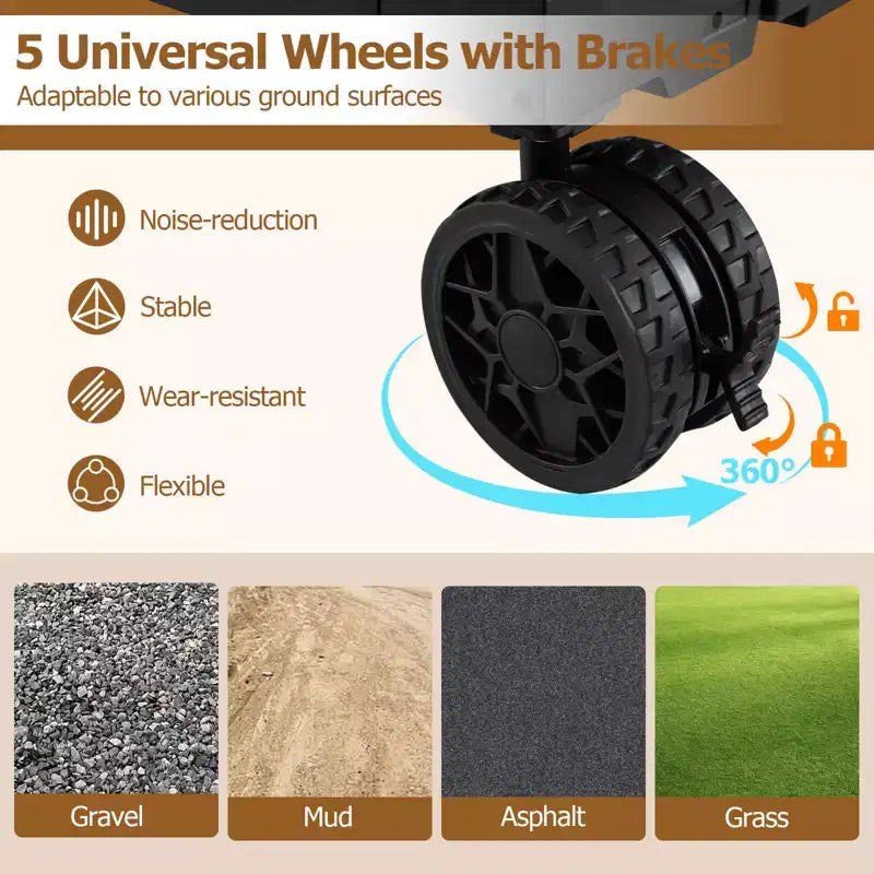 Carrello Utilità Pieghevole con 2 Ripiani Portaoggetti, 5 Ruote, Nero/Rosa/Bianco
