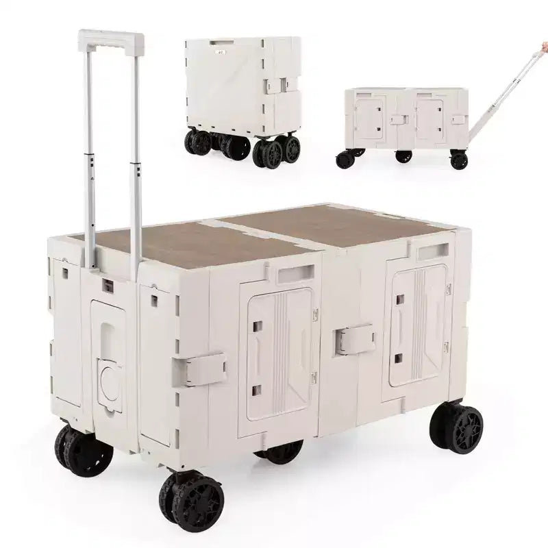 Carrello Utilità Pieghevole con 2 Ripiani Portaoggetti, 5 Ruote, Nero/Rosa/Bianco