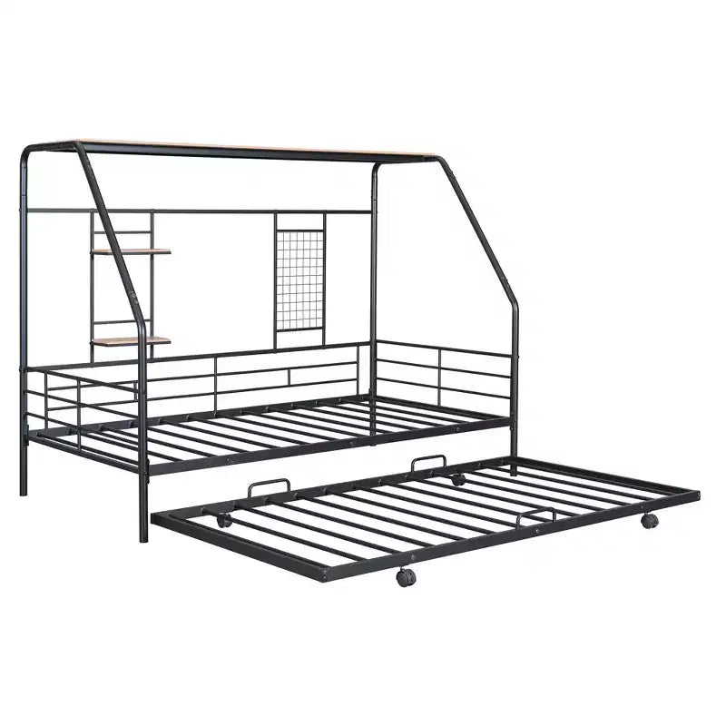 Telaio letto in metallo in stile "casa" bianco/nero con mensola, singolo/una piazza e mezza, per bambini e ragazzi