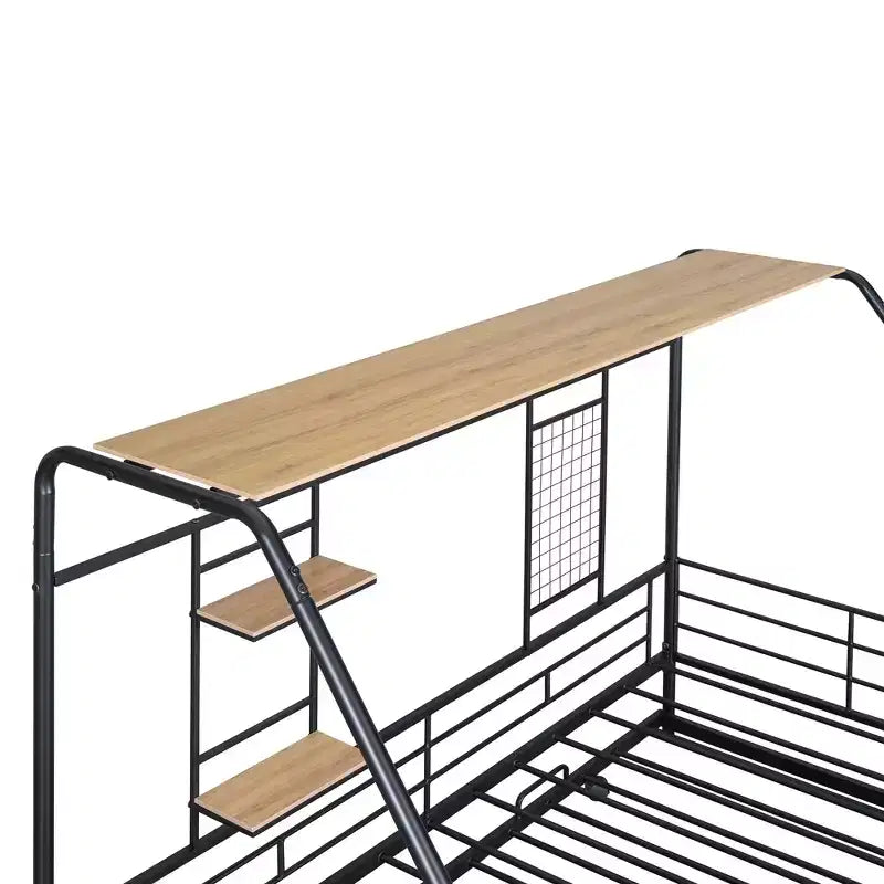Telaio letto in metallo in stile "casa" bianco/nero con mensola, singolo/una piazza e mezza, per bambini e ragazzi