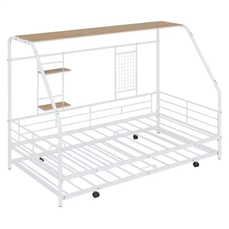 Telaio letto in metallo in stile "casa" bianco/nero con mensola, singolo/una piazza e mezza, per bambini e ragazzi