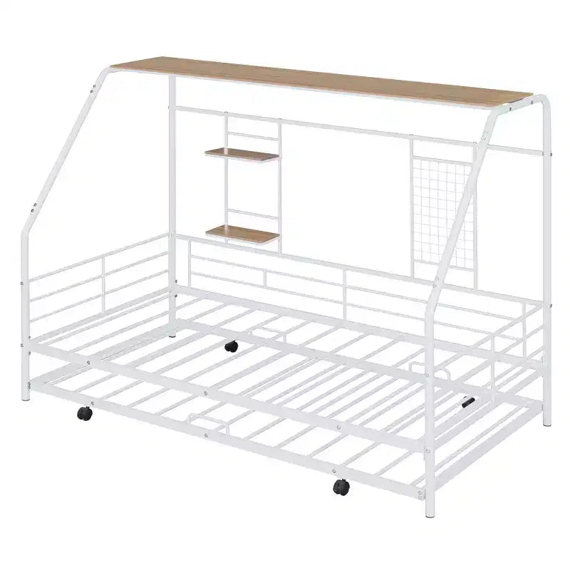 Telaio letto in metallo in stile "casa" bianco/nero con mensola, singolo/una piazza e mezza, per bambini e ragazzi