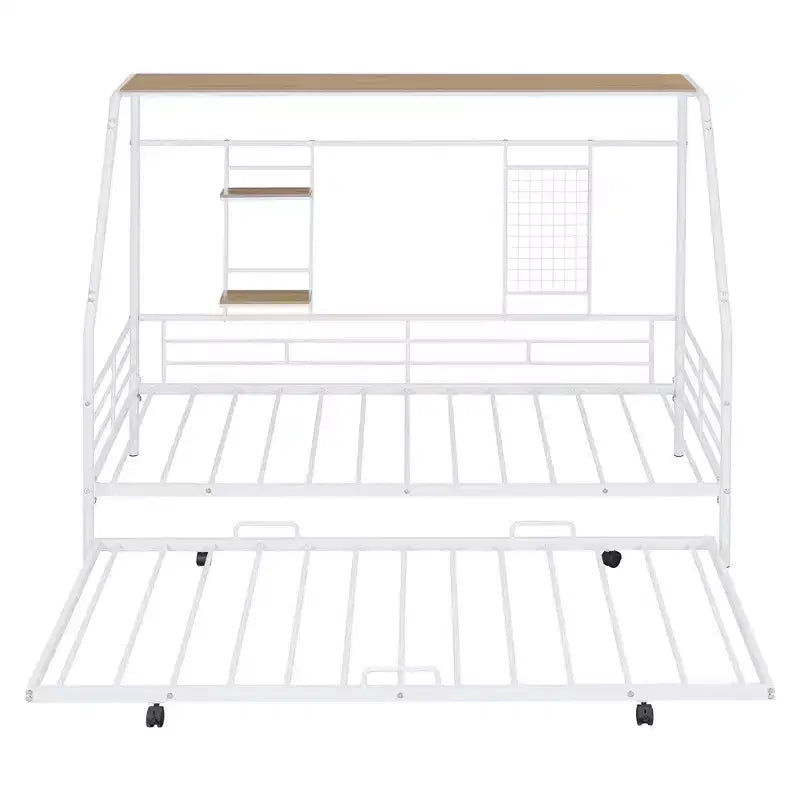 Telaio letto in metallo in stile "casa" bianco/nero con mensola, singolo/una piazza e mezza, per bambini e ragazzi