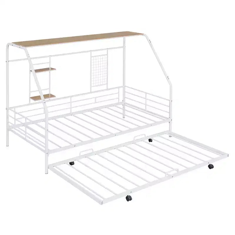 Telaio letto in metallo in stile "casa" bianco/nero con mensola, singolo/una piazza e mezza, per bambini e ragazzi