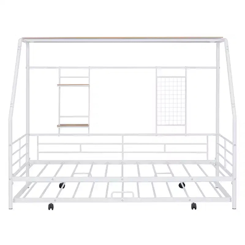 Telaio letto in metallo in stile "casa" bianco/nero con mensola, singolo/una piazza e mezza, per bambini e ragazzi