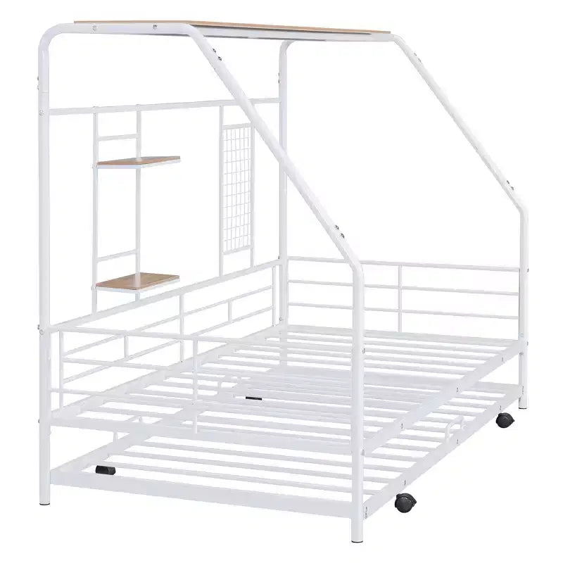 Telaio letto in metallo in stile "casa" bianco/nero con mensola, singolo/una piazza e mezza, per bambini e ragazzi