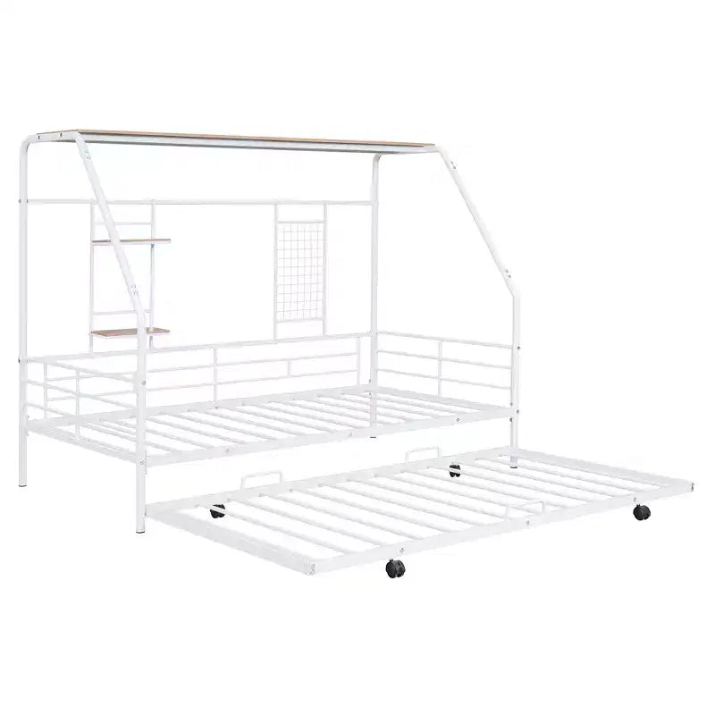 Telaio letto in metallo in stile "casa" bianco/nero con mensola, singolo/una piazza e mezza, per bambini e ragazzi