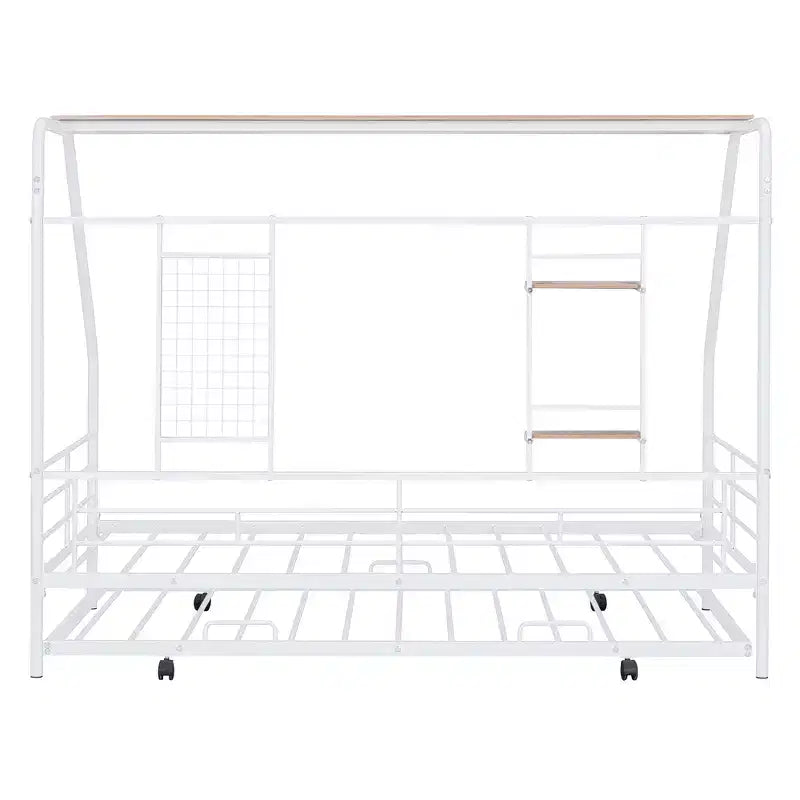 Telaio letto in metallo in stile "casa" bianco/nero con mensola, singolo/una piazza e mezza, per bambini e ragazzi