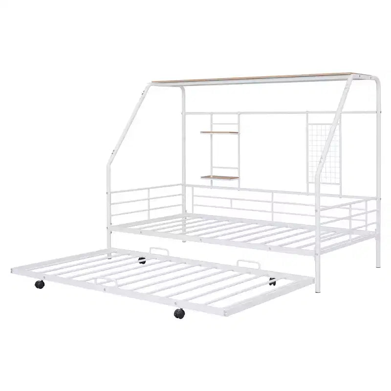 Telaio letto in metallo in stile "casa" bianco/nero con mensola, singolo/una piazza e mezza, per bambini e ragazzi
