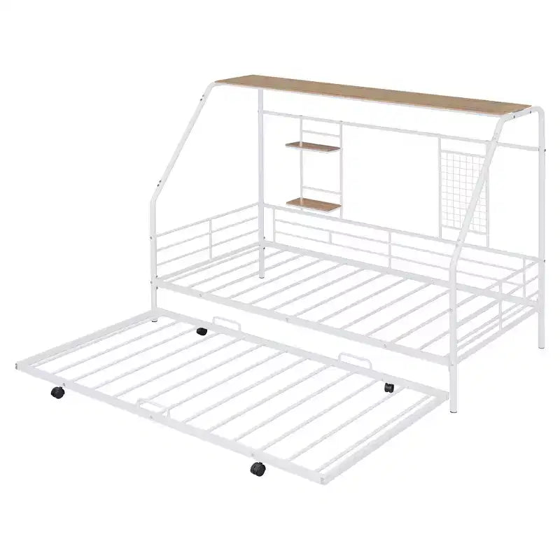 Telaio letto in metallo in stile "casa" bianco/nero con mensola, singolo/una piazza e mezza, per bambini e ragazzi