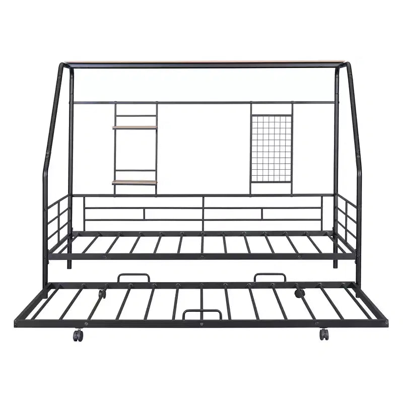 Telaio letto in metallo in stile "casa" bianco/nero con mensola, singolo/una piazza e mezza, per bambini e ragazzi