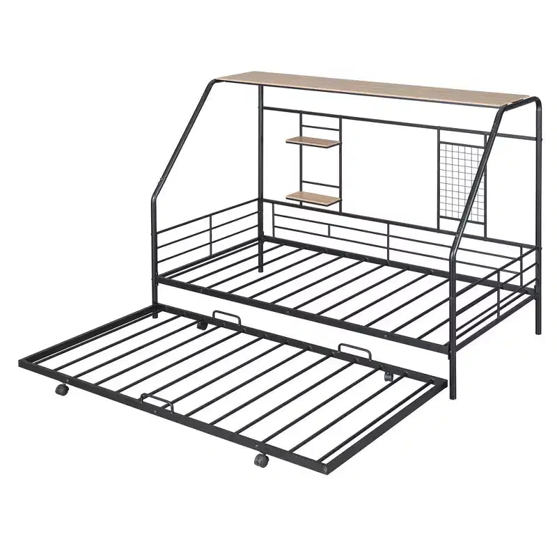 Telaio letto in metallo in stile "casa" bianco/nero con mensola, singolo/una piazza e mezza, per bambini e ragazzi