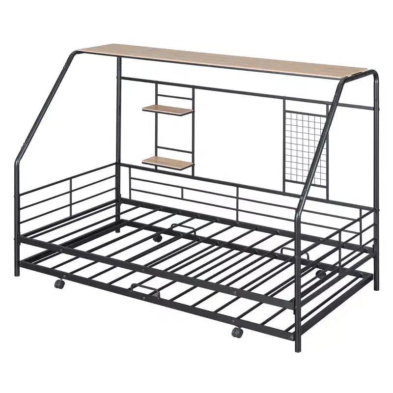 Telaio letto in metallo in stile "casa" bianco/nero con mensola, singolo/una piazza e mezza, per bambini e ragazzi