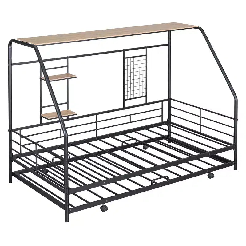 Telaio letto in metallo in stile "casa" bianco/nero con mensola, singolo/una piazza e mezza, per bambini e ragazzi