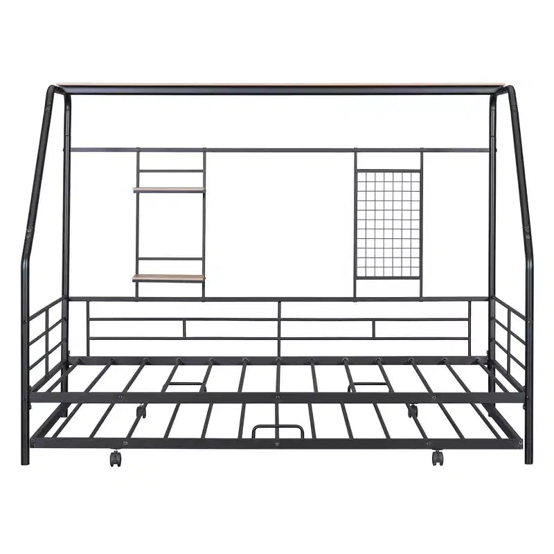 Telaio letto in metallo in stile "casa" bianco/nero con mensola, singolo/una piazza e mezza, per bambini e ragazzi