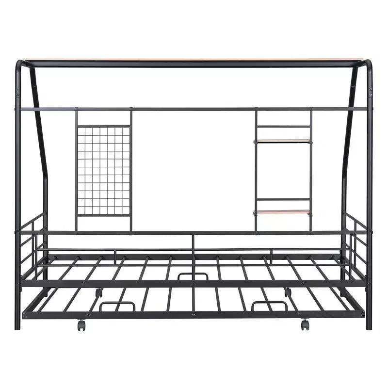 Telaio letto in metallo in stile "casa" bianco/nero con mensola, singolo/una piazza e mezza, per bambini e ragazzi