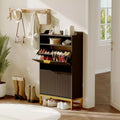 GustoWave Shoe Cabinet with 2 Flip Drawers, Freestanding Narrow Shoe Storage Organizer for Entryway, Wooden Hidden Slim with Open Storage