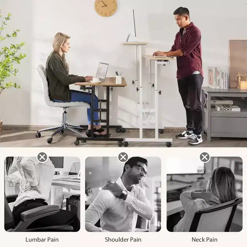Scrivania mobile con ruote – Nera / Noce scuro / Noce chiaro / Bianca, regolabile in altezza, per 1 persona