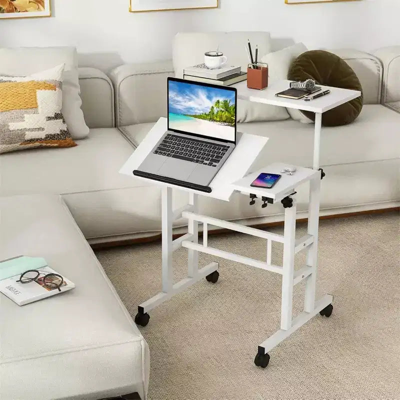 Scrivania mobile con ruote – Nera / Noce scuro / Noce chiaro / Bianca, regolabile in altezza, per 1 persona