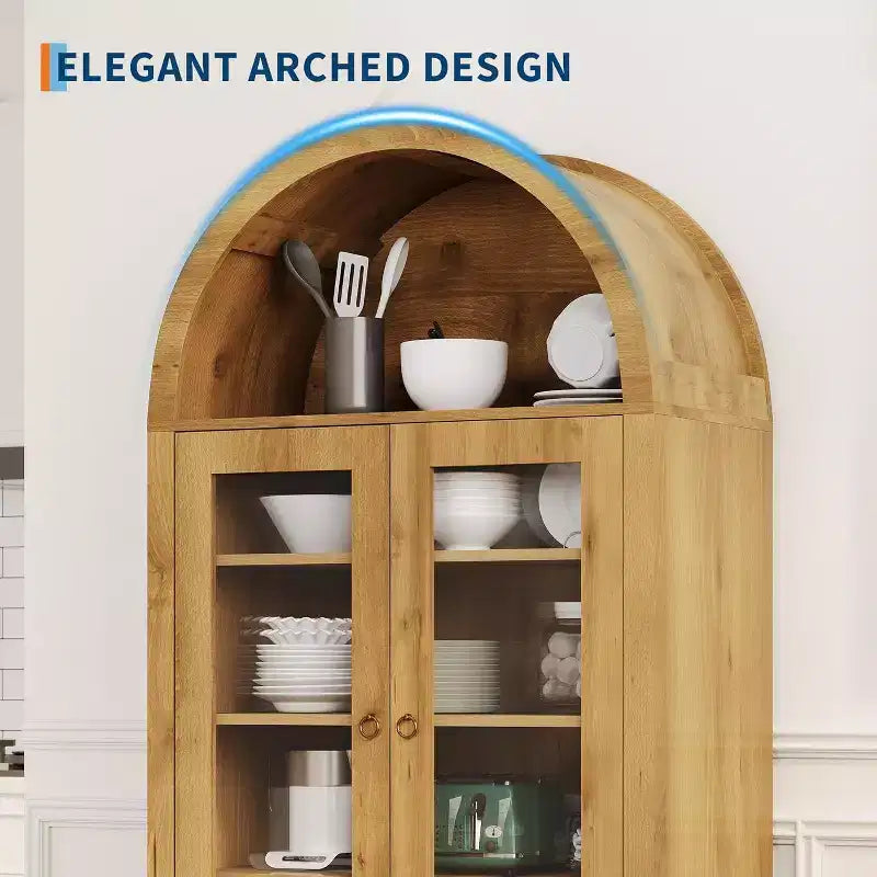 Dispensa ad arco in rovere naturale, stile rustico, contenitore a 2 ante con cassetto