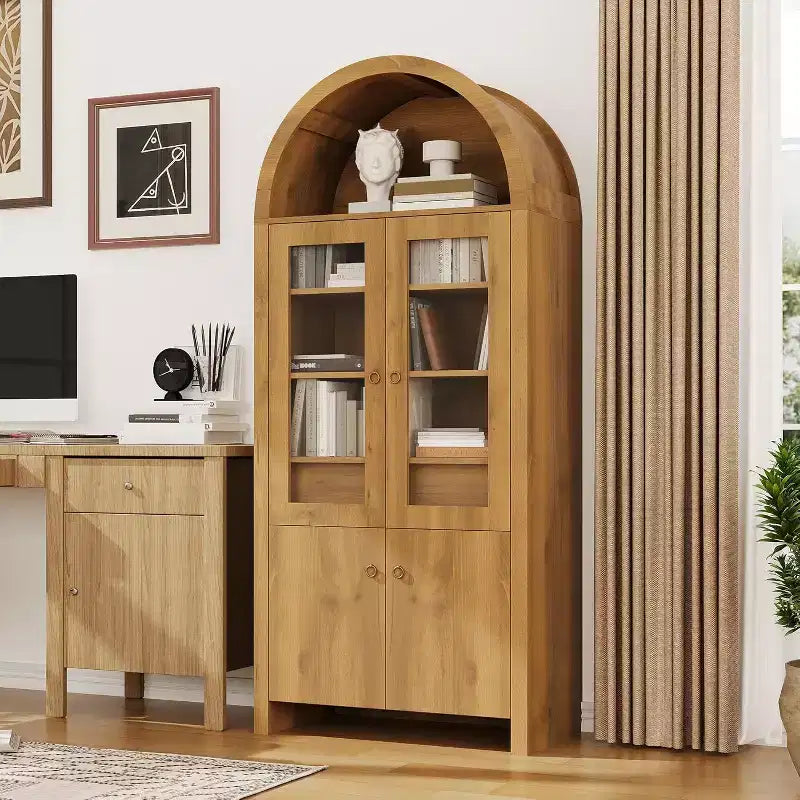 Dispensa ad arco in rovere naturale, stile rustico, contenitore a 2 ante con cassetto
