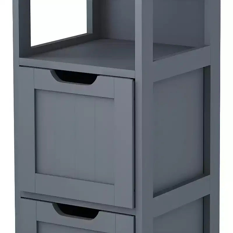 Armadio a colonna stretto grigio-blu / bianco con ripiani e cassetti, 1 persona