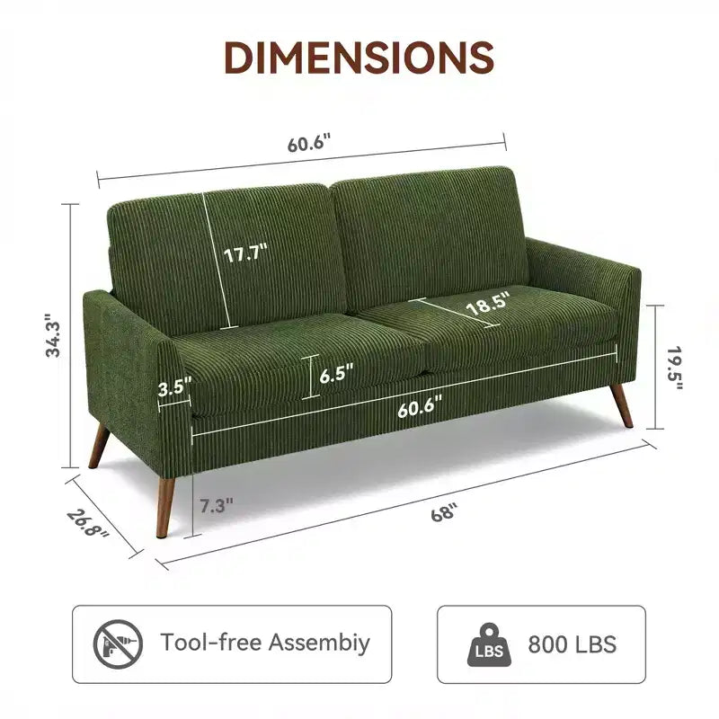 Divanetto 2 posti in velluto a coste e lino verde/bianco/blu/grigio