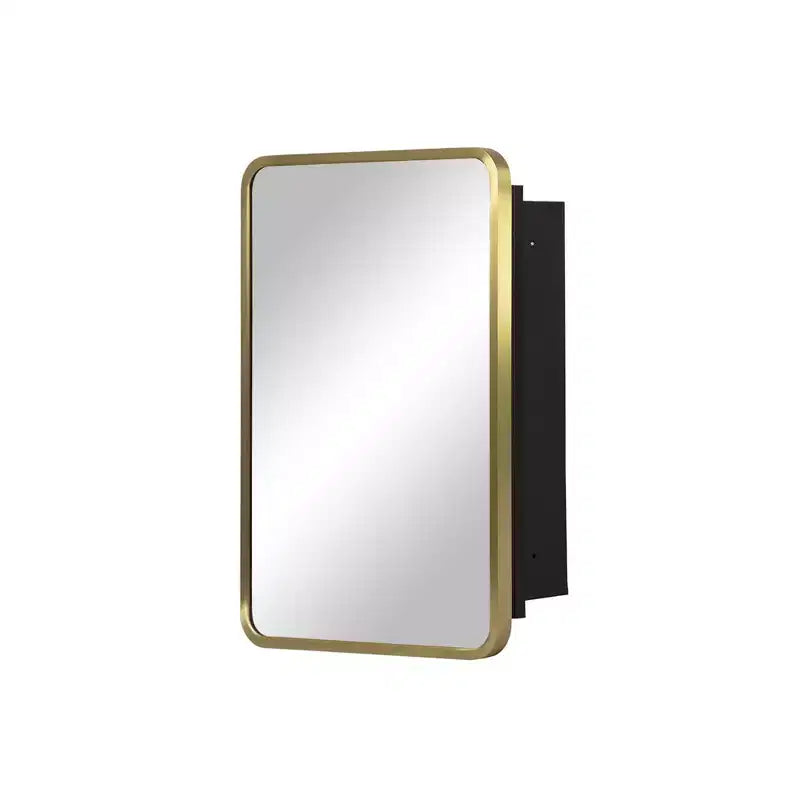 Mobiletto portamedicine da parete con specchio e cornice in metallo dorato, 1 anta, 3 ripiani